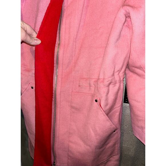 Desigual  Lenzy Winter Barbie Fun Playful Pink Red Wool Reversible Hoodie Coat - Picture 6 of 14